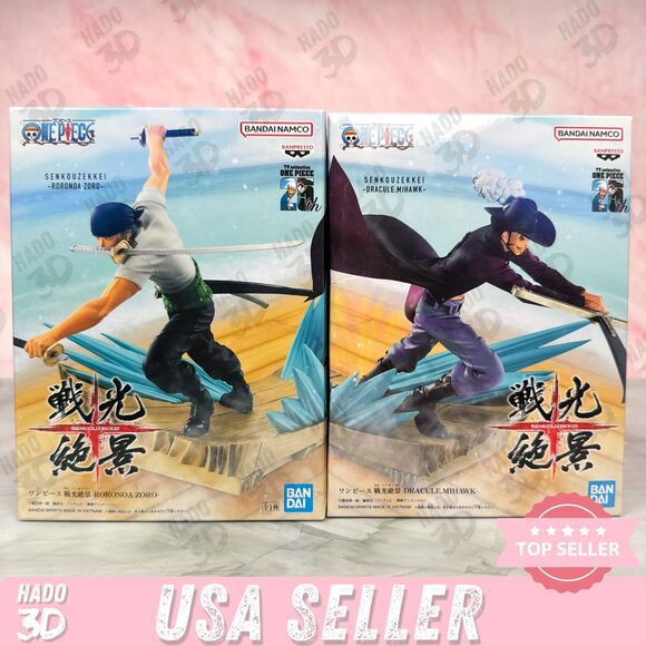 One Piece Figures - Zoro & Mihawk Senkouzekkei Set of 2 - Banpresto (New) - Picture 1 of 5